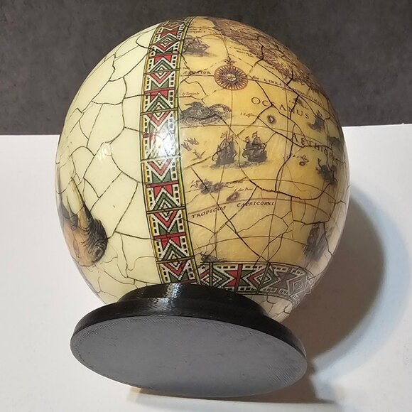 Decoupage Ostrich Egg African Big Five Crackle Finish On Stand African Art - Picture 5 of 10